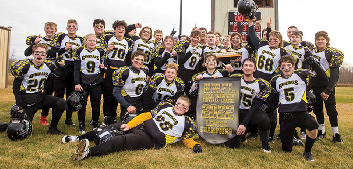The Generals with the Rural Manitoba Football League championship banner. (Kim Poole photos)